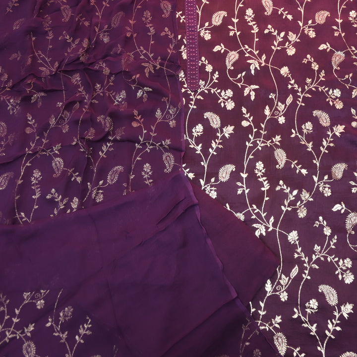 Hairat Raisin Purple All Over Embellished Zari Work Dola Silk Suit Set