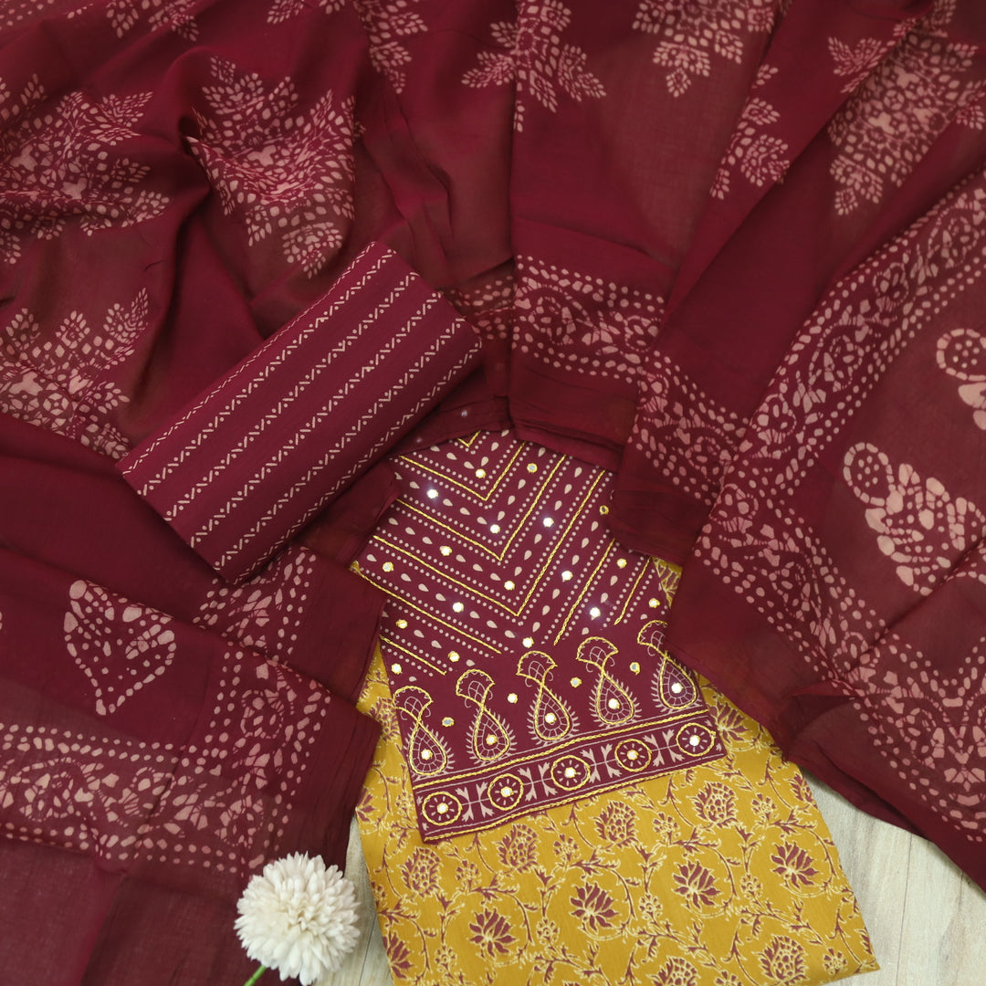 Anokhi Dandelion Yellow with Patra Patch in Printed Cotton Suit Set