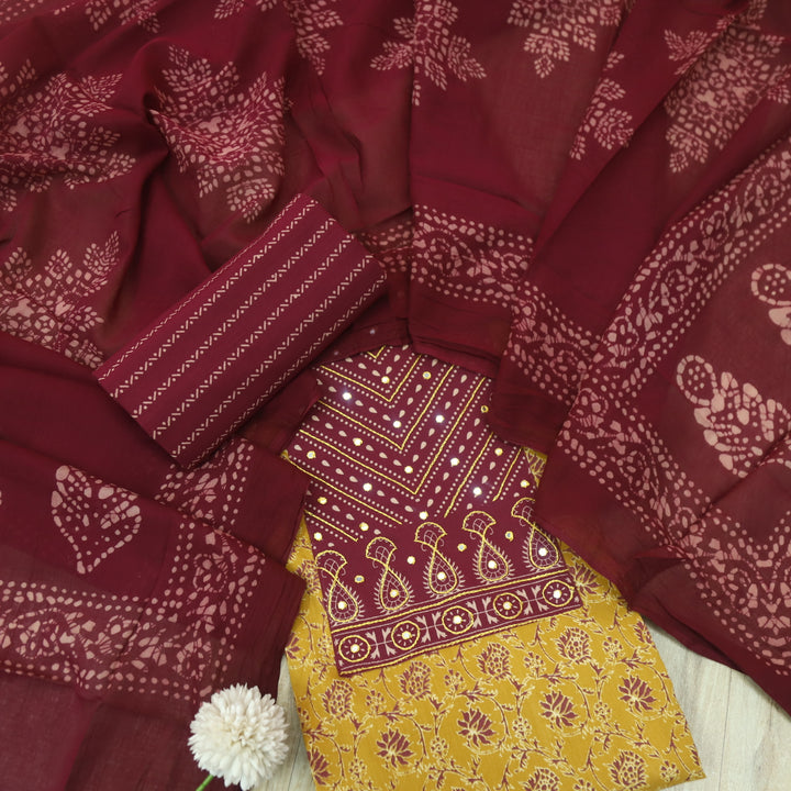 Anokhi Dandelion Yellow with Patra Patch in Printed Cotton Suit Set
