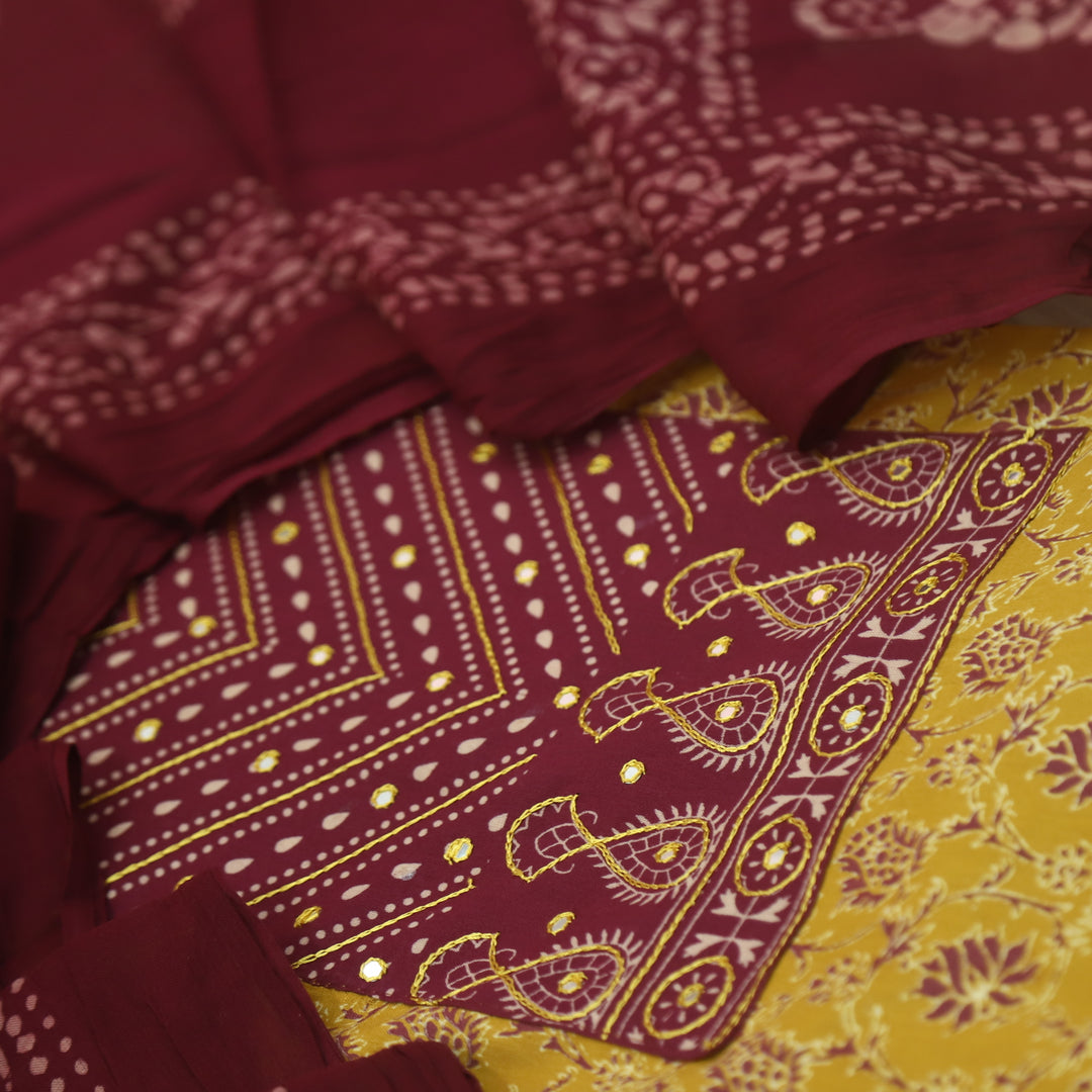 Anokhi Dandelion Yellow with Patra Patch in Printed Cotton Suit Set