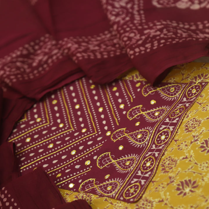 Anokhi Dandelion Yellow with Patra Patch in Printed Cotton Suit Set