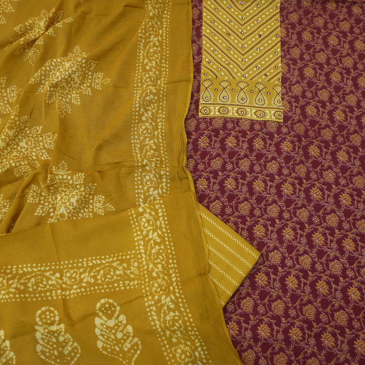 Anokhi Cherry Red with Patra Patch in Printed Cotton Suit Set