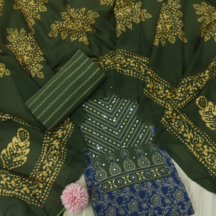 Anokhi Space Blue with Patra Patch in Printed Cotton Suit Set