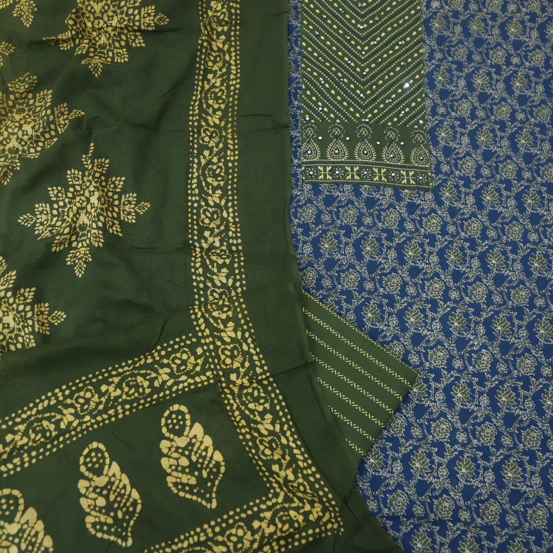 Anokhi Space Blue with Patra Patch in Printed Cotton Suit Set