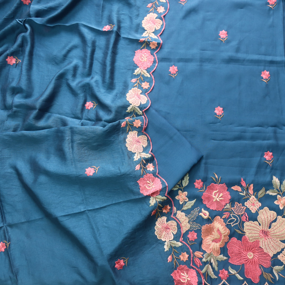 Hridaya Royal Blue Thread Embroidered Hem Modal Suit Set