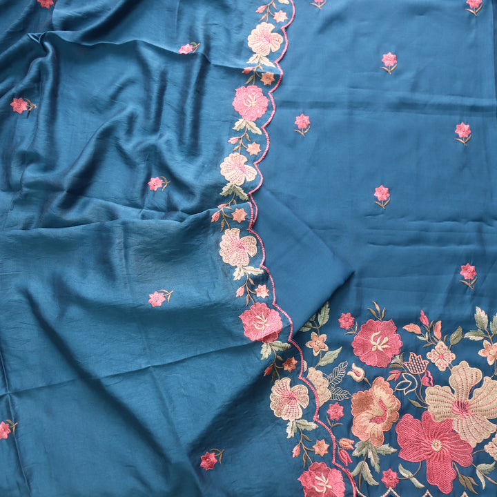 Hridaya Royal Blue Thread Embroidered Hem Modal Suit Set
