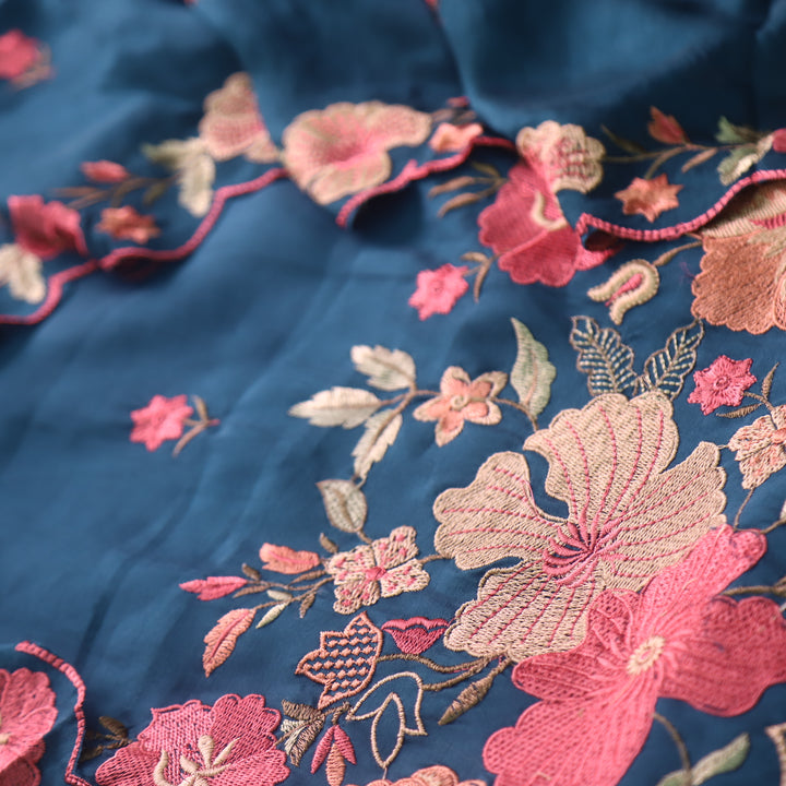 Hridaya Royal Blue Thread Embroidered Hem Modal Suit Set