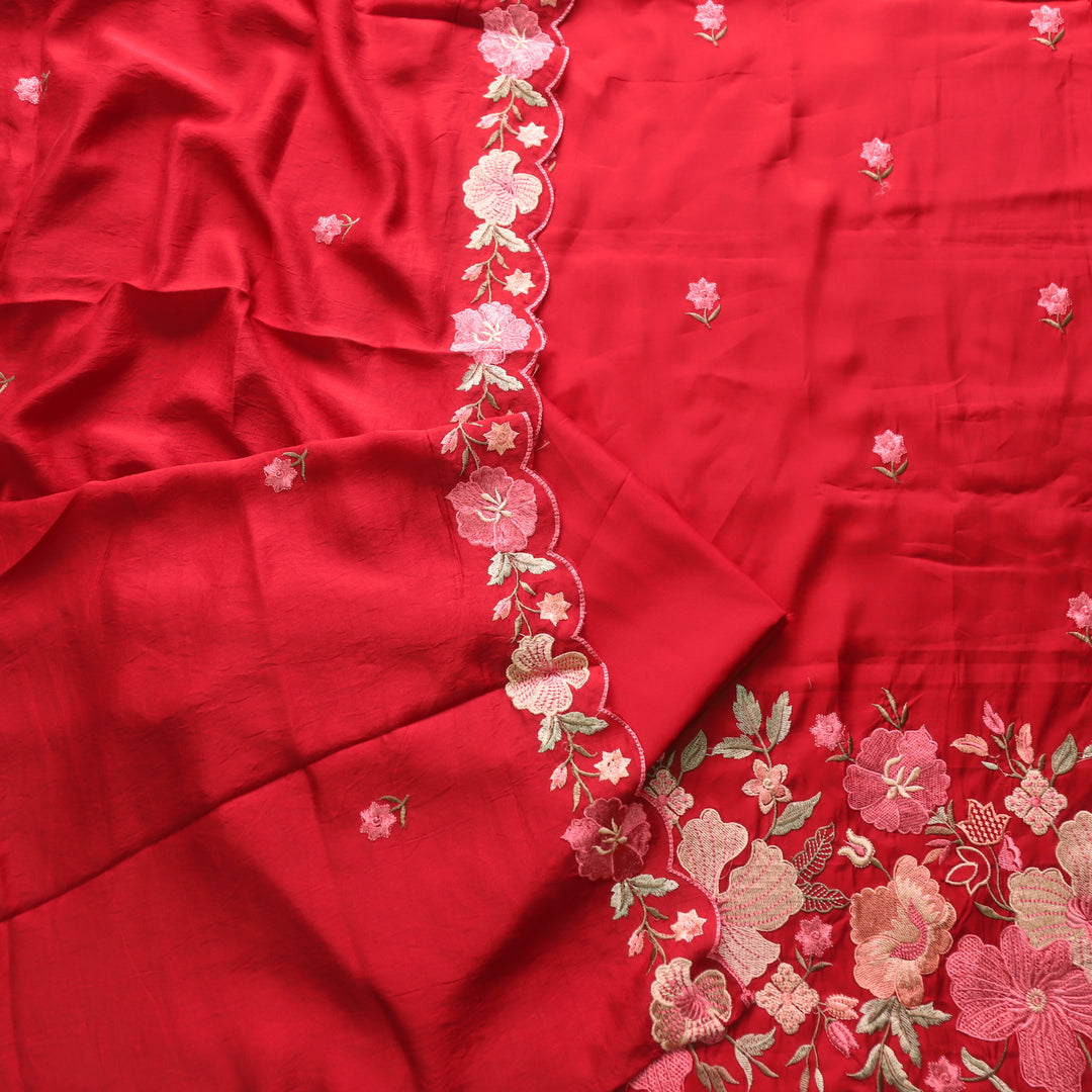 Hridaya Bride Red Thread Embroidered Hem Modal Suit Set