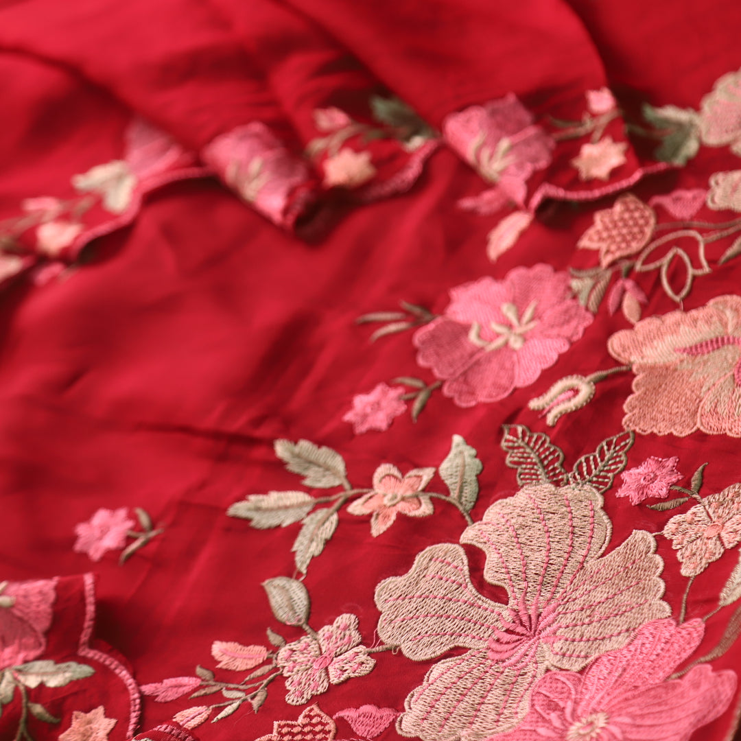 Hridaya Bride Red Thread Embroidered Hem Modal Suit Set