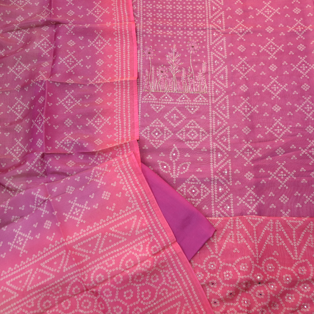 Barfiii Lavish Purple Embellish Neck in Bandani Print Shimmer Tissue Silk Suit Set