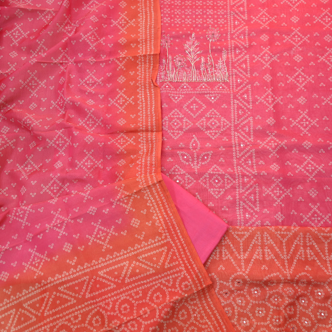 Barfiii Soft Pink Embellish Neck in Bandani Print Shimmer Tissue Silk Suit Set