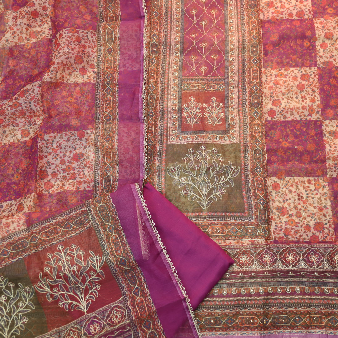 Barfiii Glassy Grape Zari Weaved with Digital Printed Chanderi Suit Set