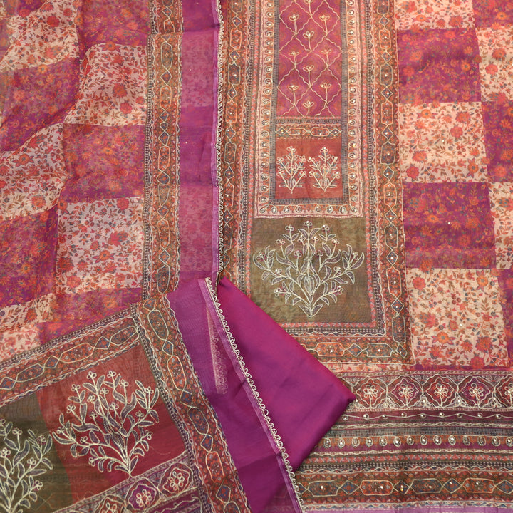 Barfiii Glassy Grape Zari Weaved with Digital Printed Chanderi Suit Set