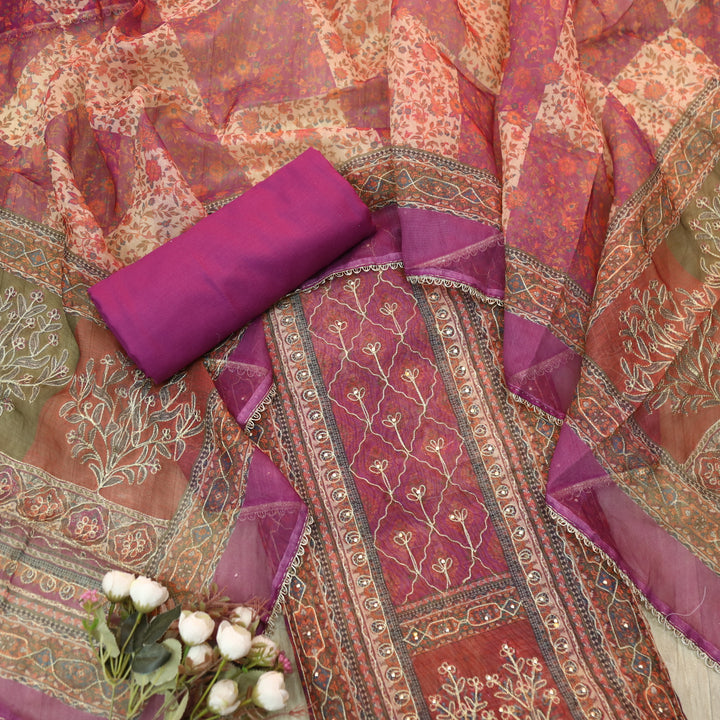 Barfiii Glassy Grape Zari Weaved with Digital Printed Chanderi Suit Set