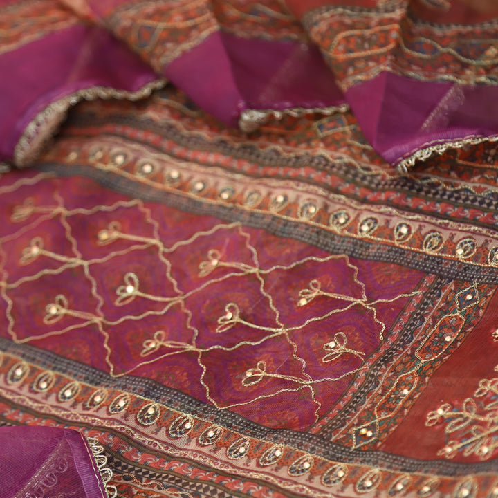 Barfiii Glassy Grape Zari Weaved with Digital Printed Chanderi Suit Set