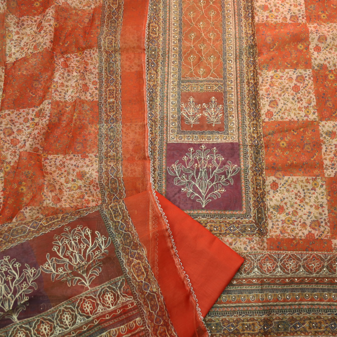 Barfiii Sedona Orange Zari Weaved with Digital Printed Chanderi Suit Set