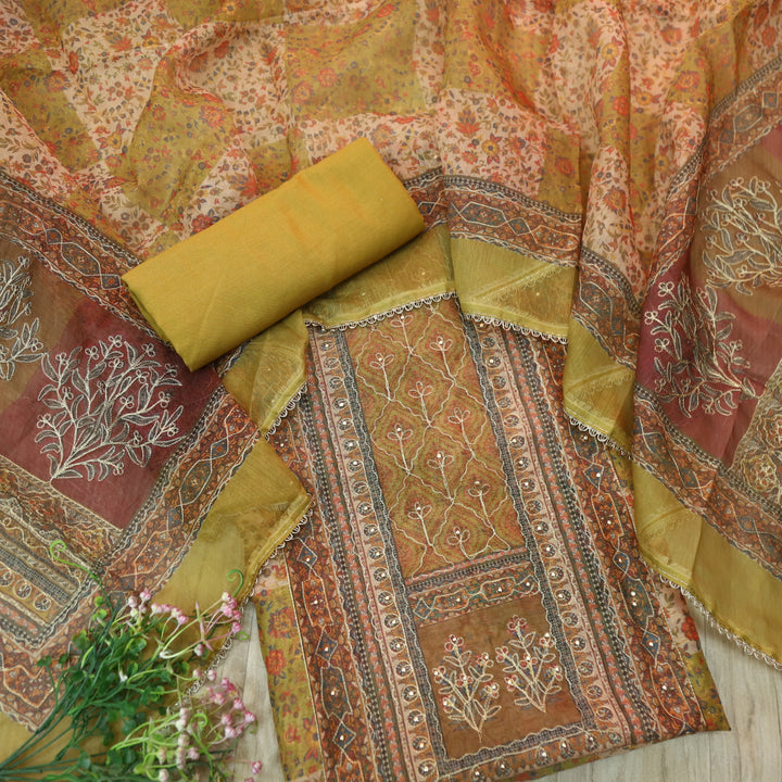 Barfiii Goldenrod Yellow Zari Weaved with Digital Printed Chanderi Suit Set