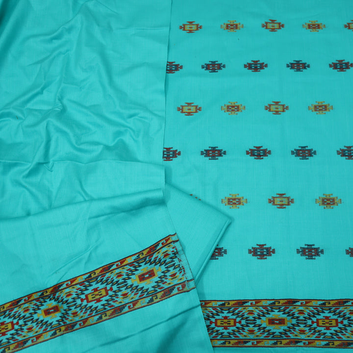 Kranti Aqua Blue Thread Embroidery Hem Semi Pashmina Winter Suit Set