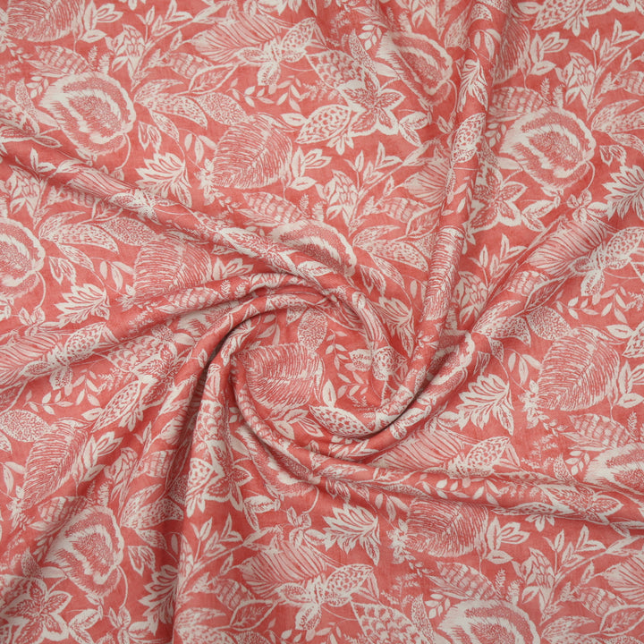 Rubiya Pastel Orange Floral Printed Premium Semi Pashmina Fabric-2.5 Mtr