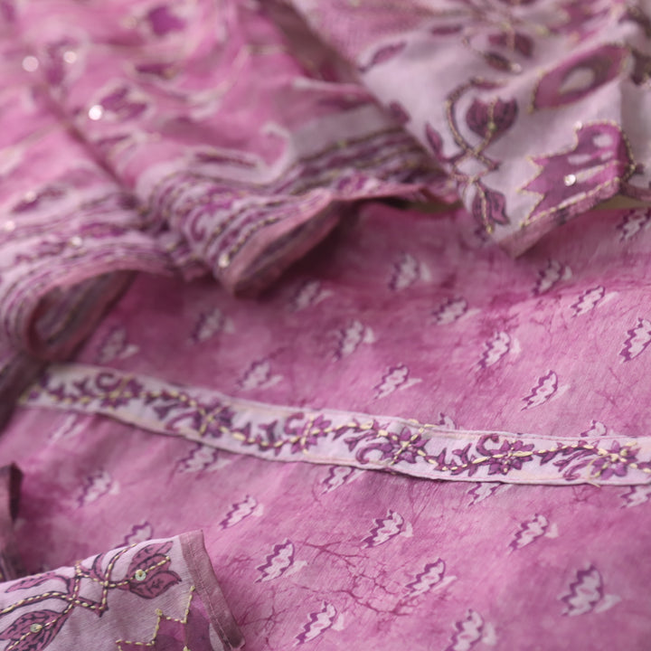 Alhada Mulberry Purple Kantha Embroidery Digital Printed Chanderi Suit Set