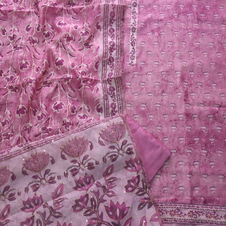 Alhada Mulberry Purple Kantha Embroidery Digital Printed Chanderi Suit Set