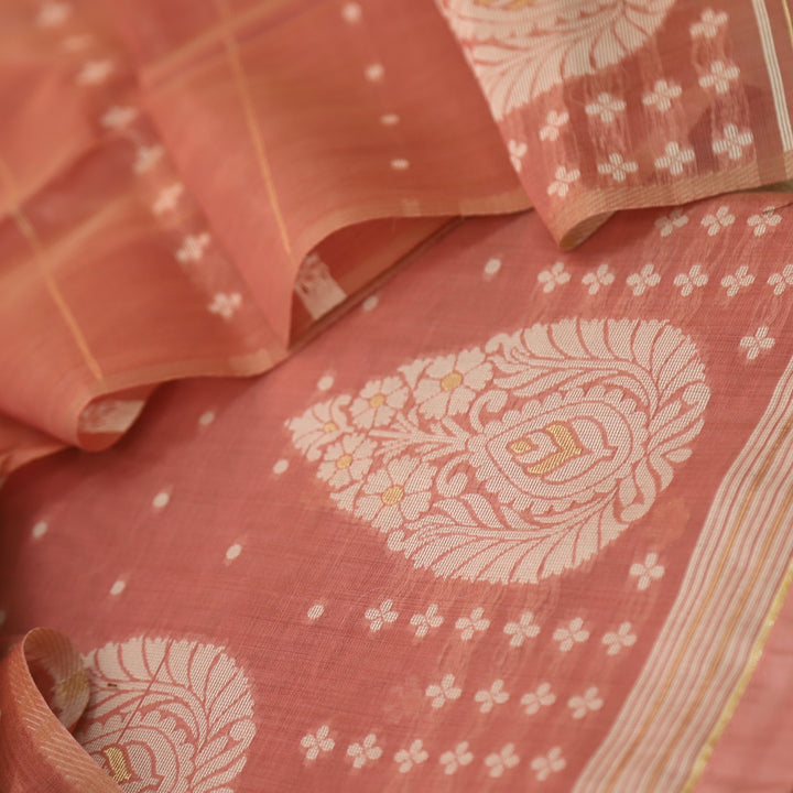 Sarang Soft Peach with Zari and Authentic Jamdani Weaved Suit Set