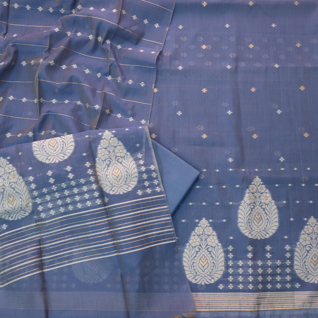 Sarang Cerulean Blue with Zari and Authentic Jamdani Weaved Suit Set
