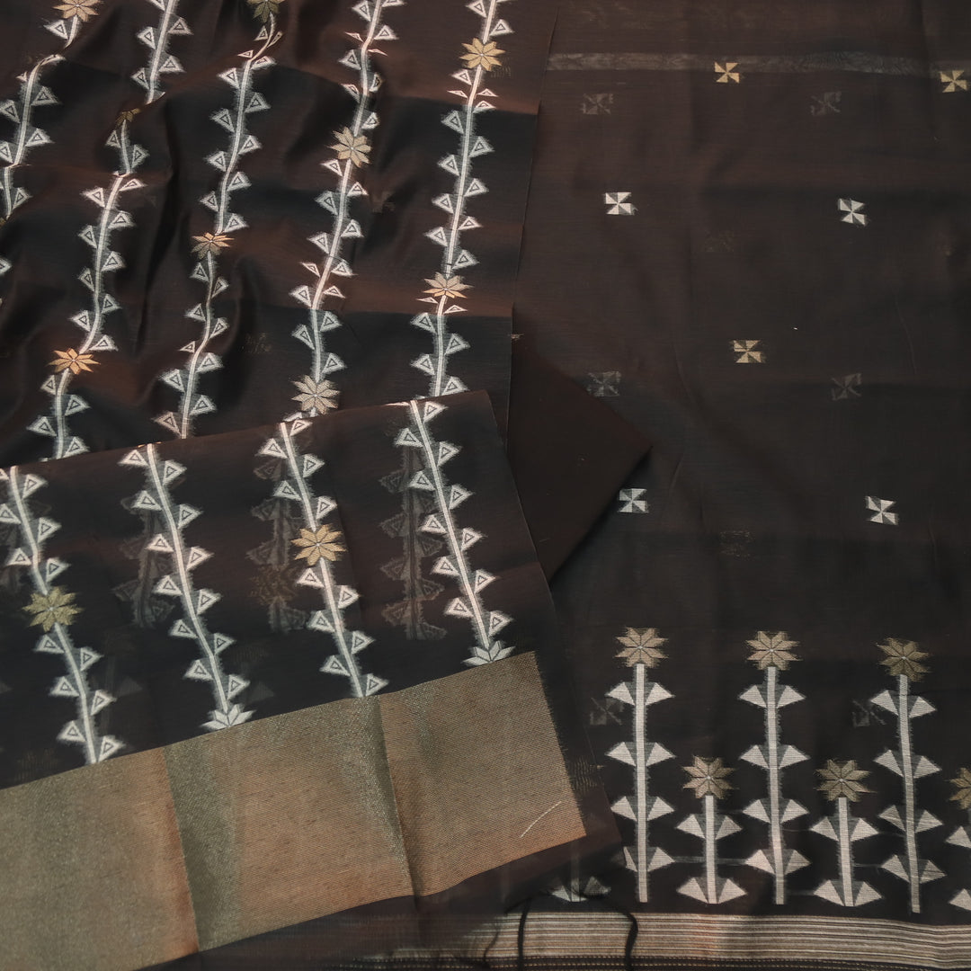 Naari Ebony Black with Zari and Authentic Jamdani Weaved Suit Set