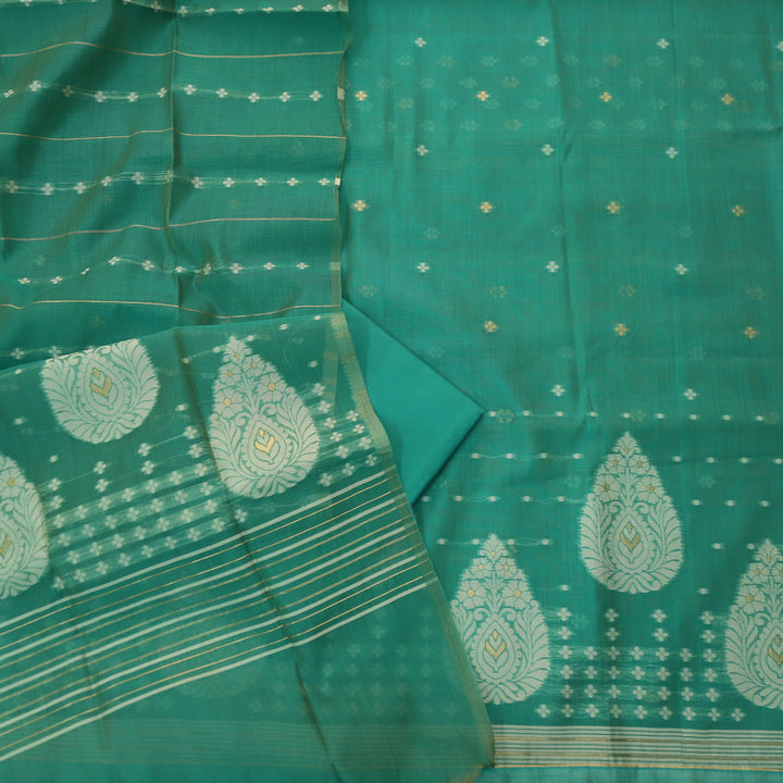 Sarang Turquoise Blue with Zari and Authentic Jamdani Weaved Suit Set