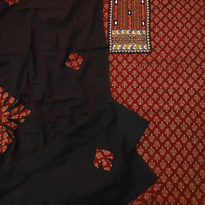 Kudmayi Persian Red Kutch Mirror Work Patch Work Cotton Suit Set