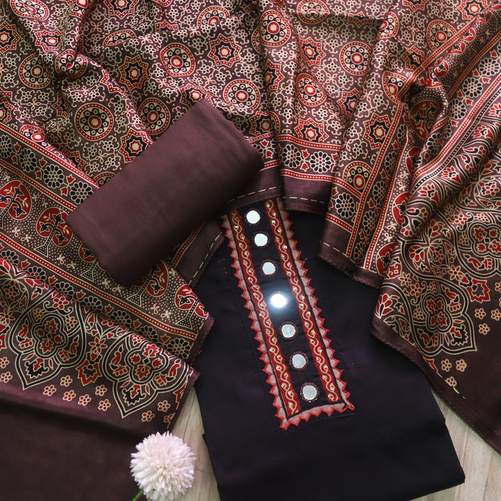 Sulari Ebony Black with Mirror Work Patch Jam Cotton Satin Suit Set