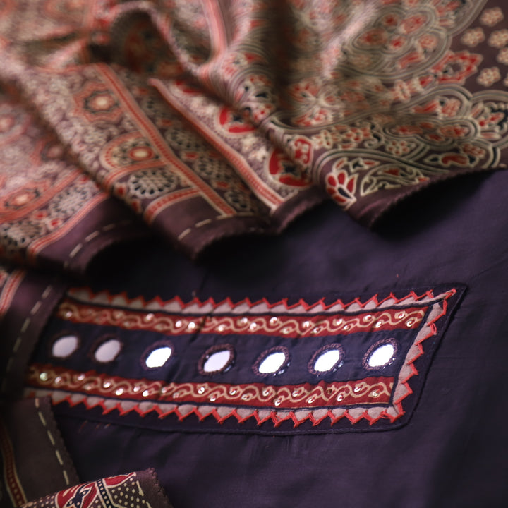Sulari Ebony Black with Mirror Work Patch Jam Cotton Satin Suit Set