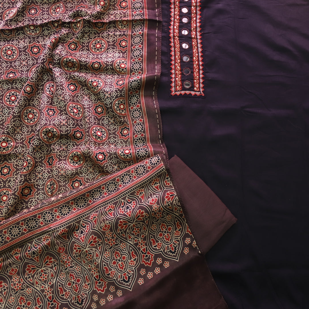 Sulari Ebony Black with Mirror Work Patch Jam Cotton Satin Suit Set