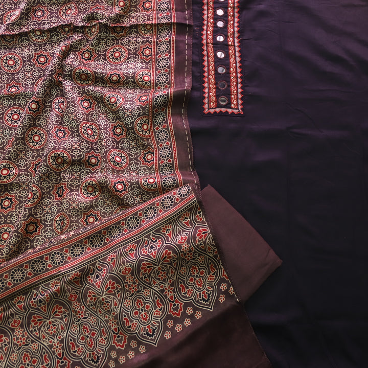 Sulari Ebony Black with Mirror Work Patch Jam Cotton Satin Suit Set