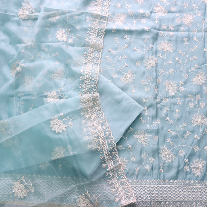 Rabb Sea Blue with All Over Thread with Sequence Work Modal Suit Set