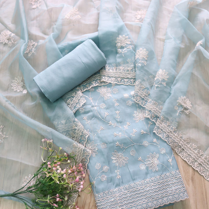 Rabb Sea Blue with All Over Thread with Sequence Work Modal Suit Set