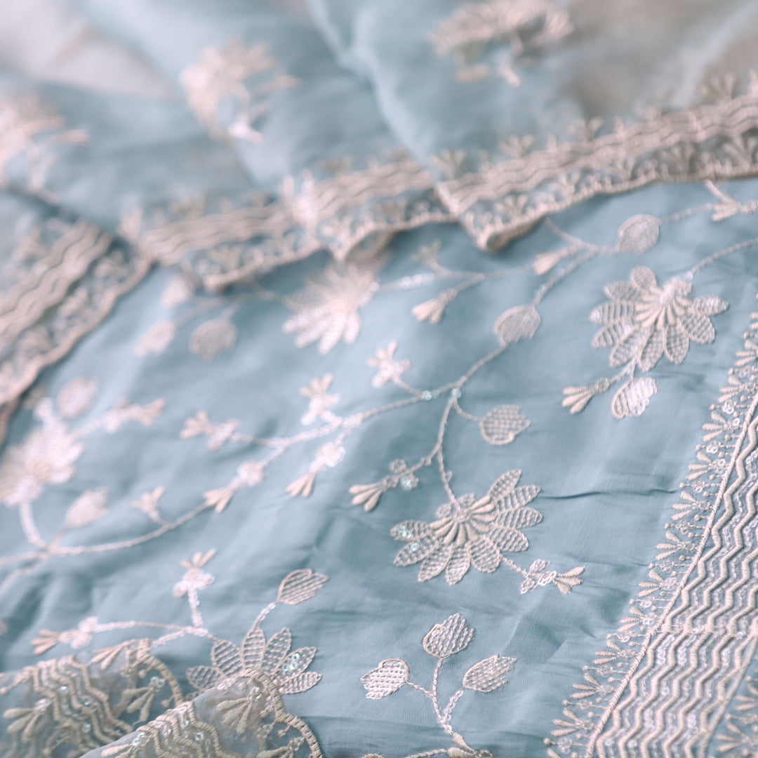 Rabb Sea Blue with All Over Thread with Sequence Work Modal Suit Set