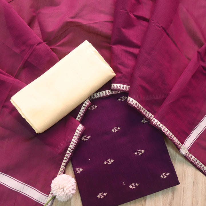 Chaahat Wine Purple Thread Weaved Work Chanderi Tussar Silk Suit Set