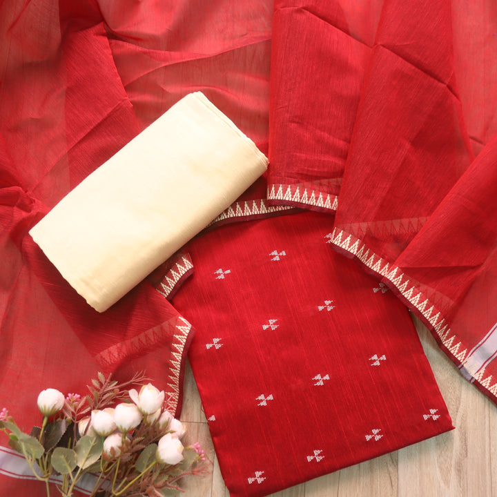 Chaahat Bride Red Thread Weaved Work Chanderi Tussar Silk Suit Set