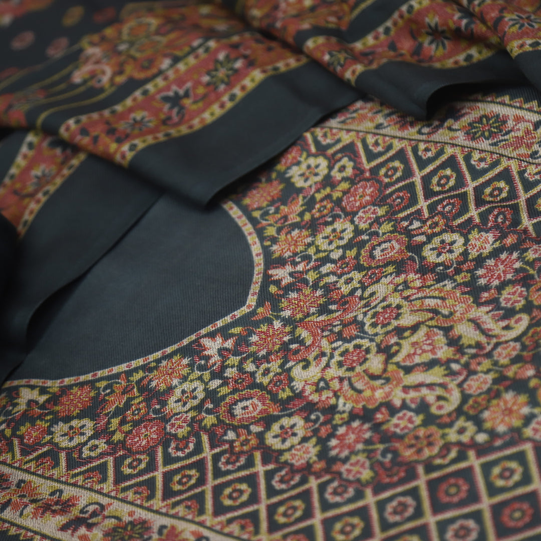 Kanya Shadow Black Digital Floral Printed Semi Pashmina Winter Suit Set