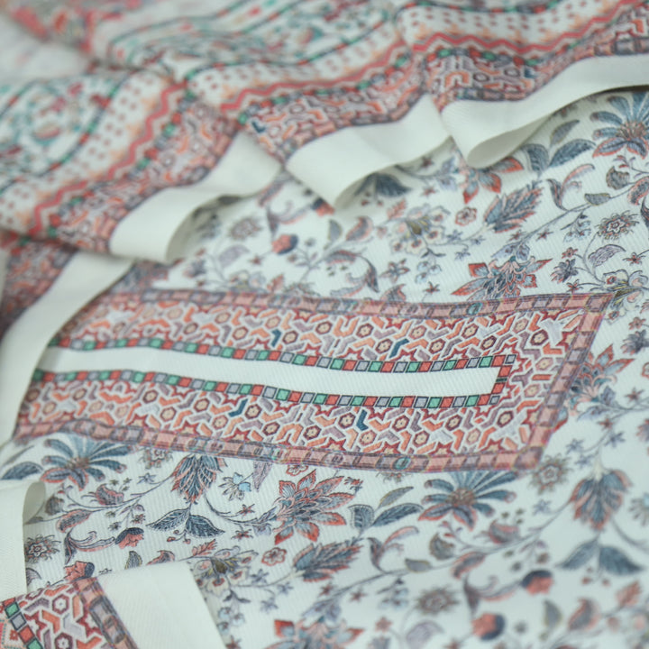 सुप्रिया Cream White Floral Kanni Printed Semi Pashmina Winter Suit Set D3