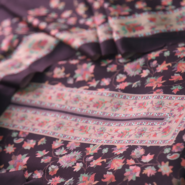 Aloura Night Black Digital Printed Semi Pashmina Winter Suit Set