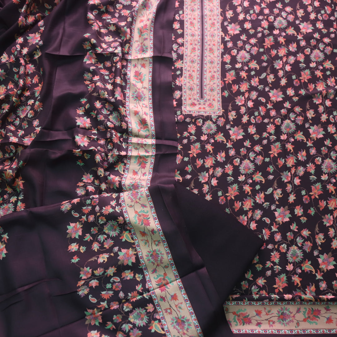 Aloura Night Black Digital Printed Semi Pashmina Winter Suit Set