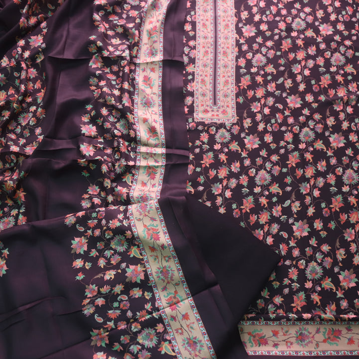 Aloura Night Black Digital Printed Semi Pashmina Winter Suit Set