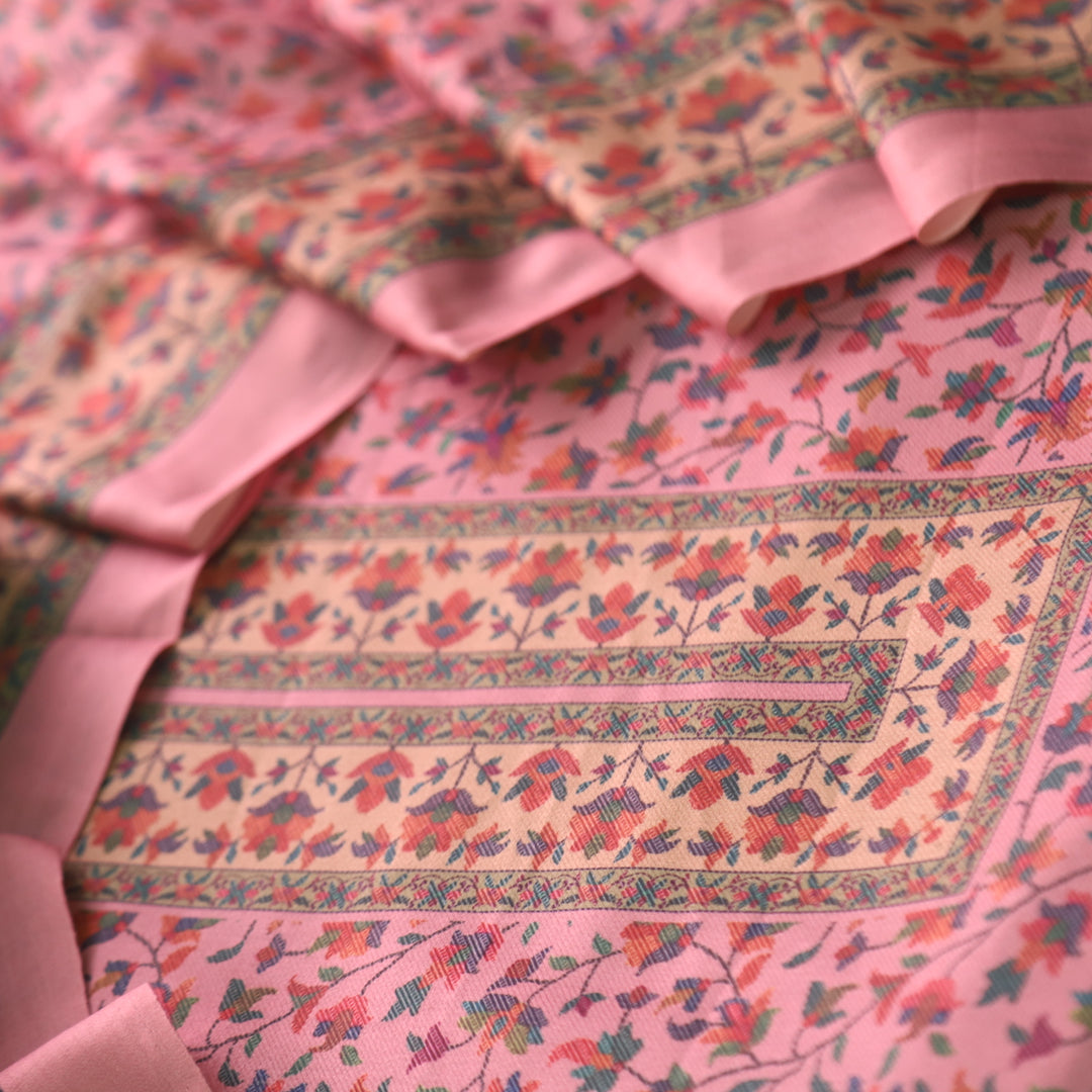 Aloura Blush Pink Digital Printed Semi Pashmina Winter Suit Set