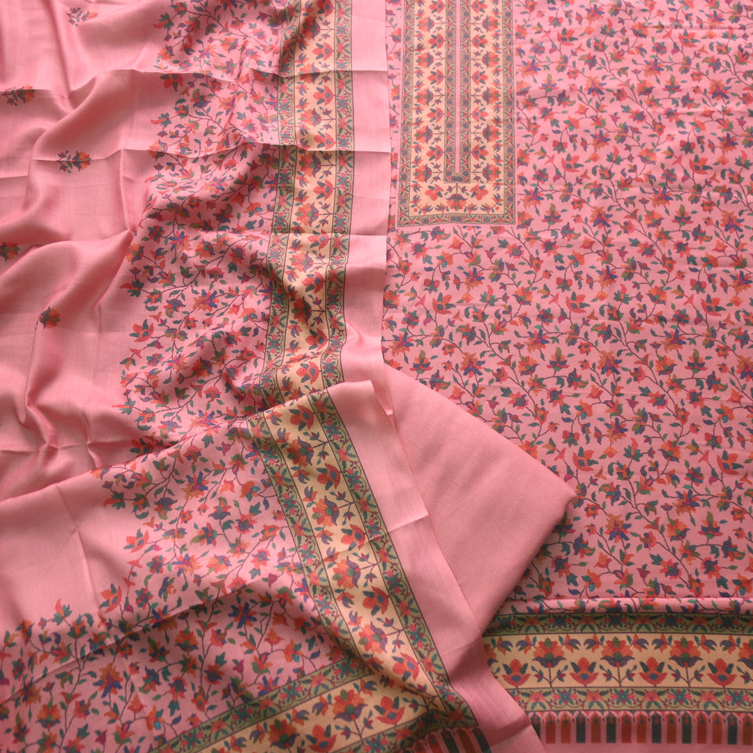 Aloura Blush Pink Digital Printed Semi Pashmina Winter Suit Set