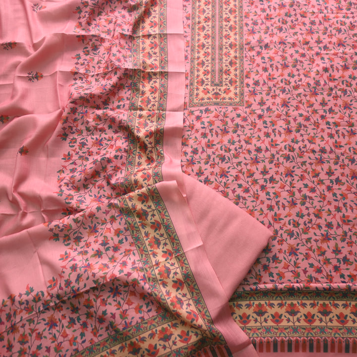 Aloura Blush Pink Digital Printed Semi Pashmina Winter Suit Set