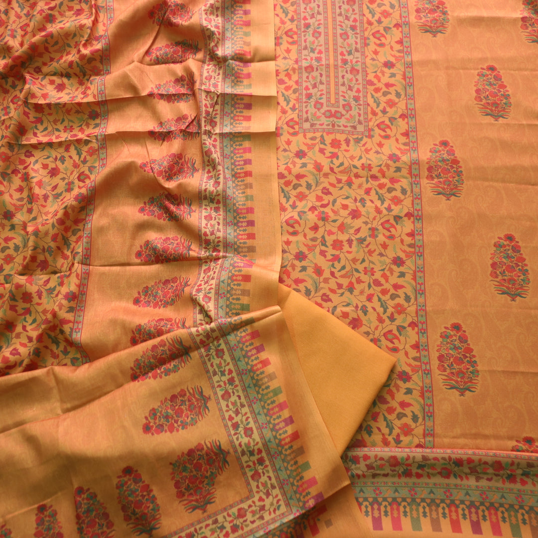 Aloura Dijon Yellow Digital Printed Semi Pashmina Winter Suit Set