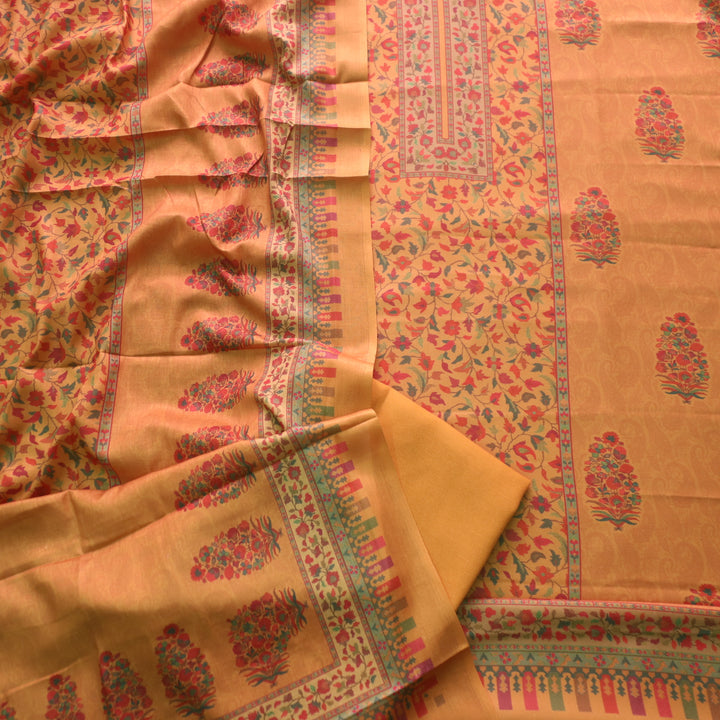 Aloura Dijon Yellow Digital Printed Semi Pashmina Winter Suit Set