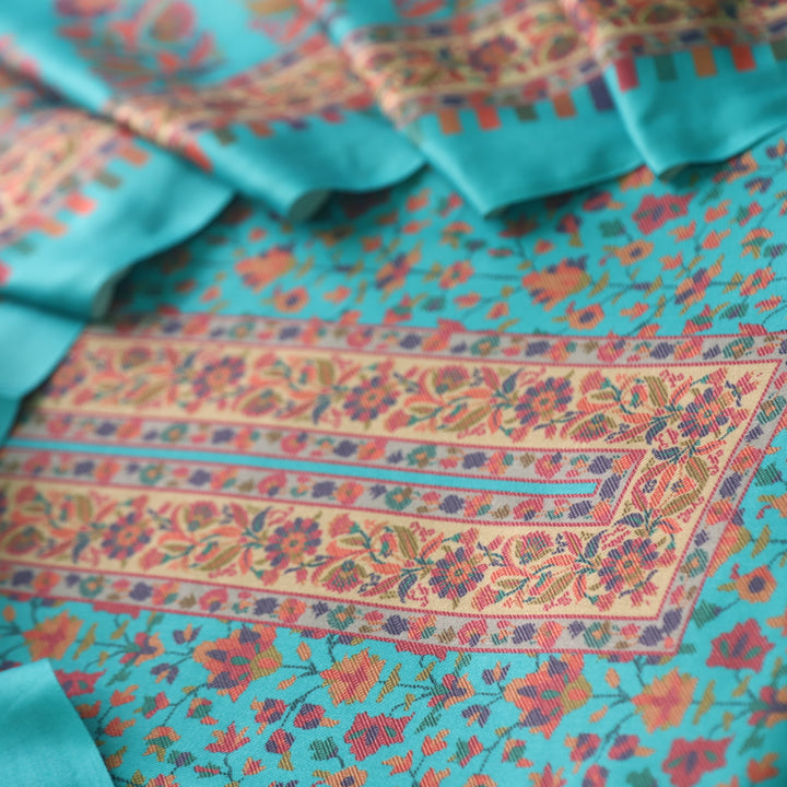 Aloura Maya Blue Digital Printed Semi Pashmina Winter Suit Set